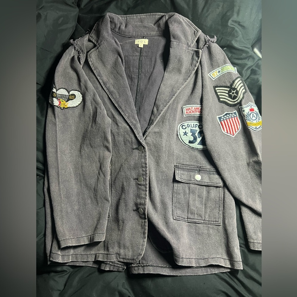 POL Gray Patchwork Blazer Jacket